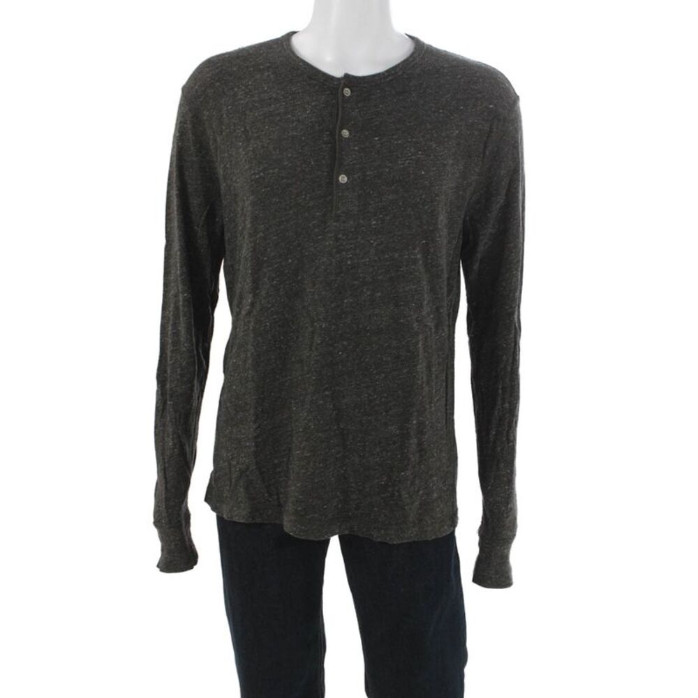 J Crew Mens Henley Long Sleeve T-Shirt Gray Cotton Size L